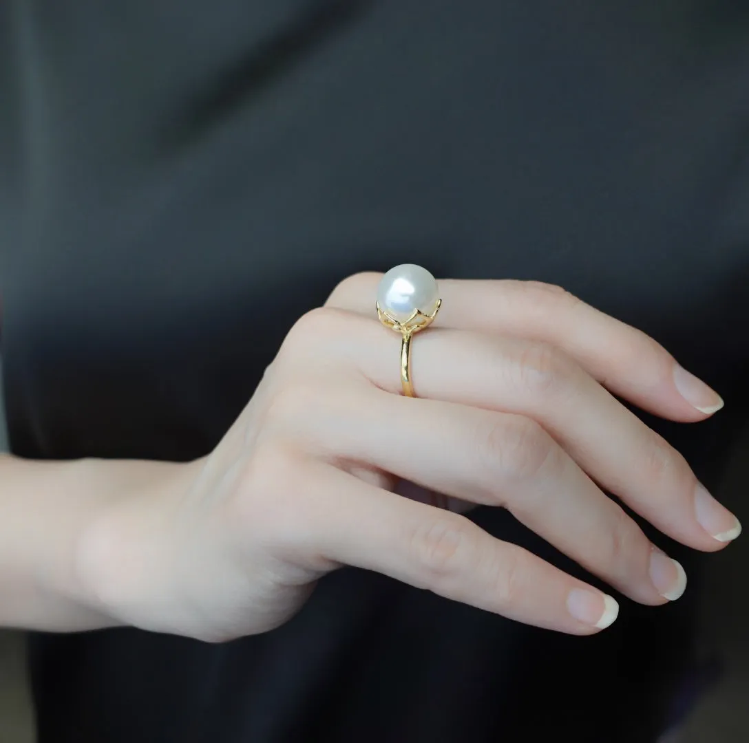 Gold Lotus Pearl Ring