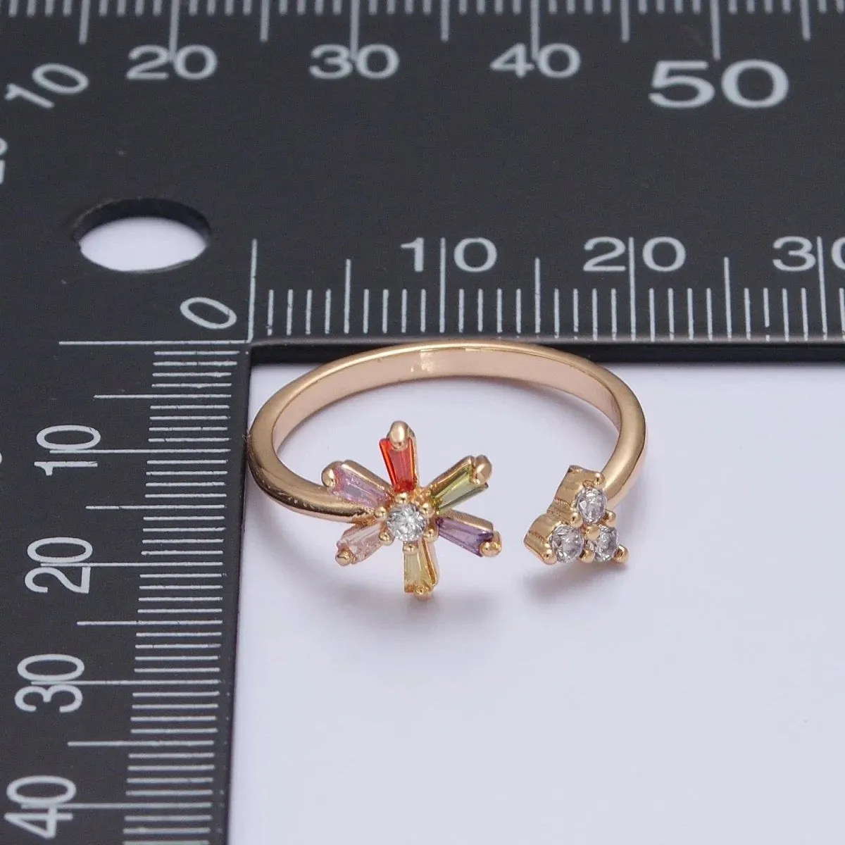 Gold Pave Flower Ring - Adjustable