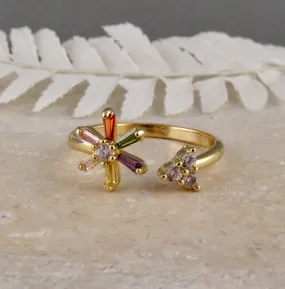 Gold Pave Flower Ring - Adjustable