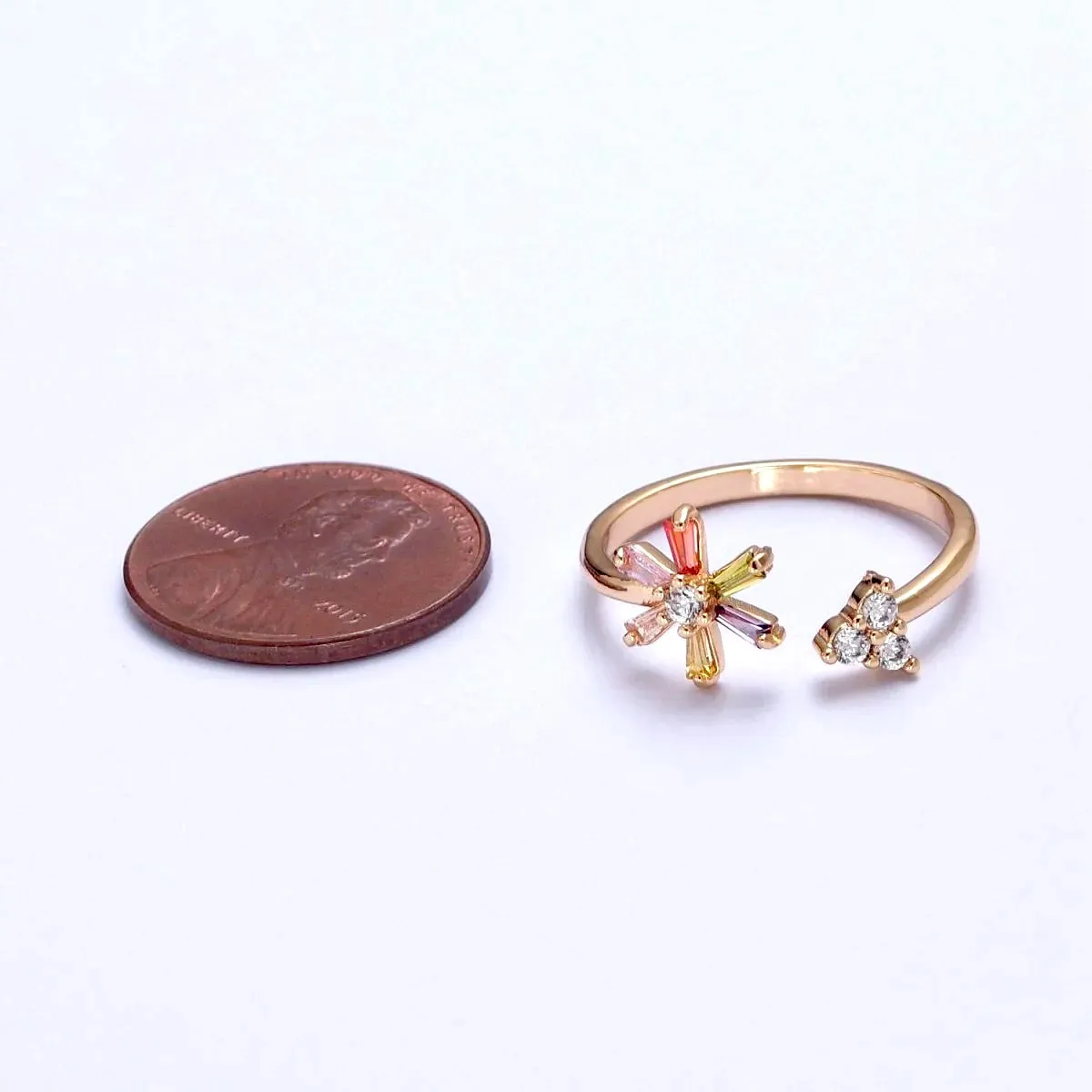 Gold Pave Flower Ring - Adjustable