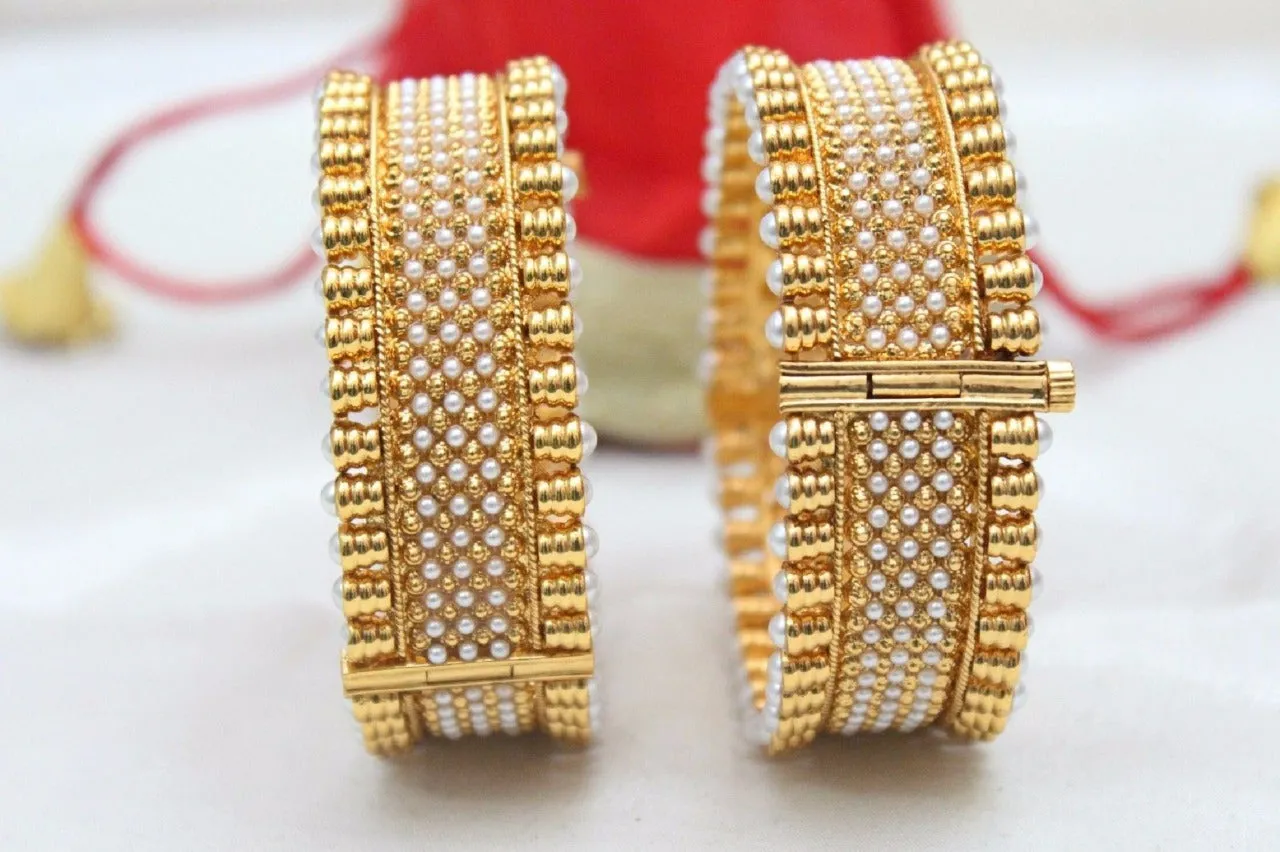 Gold Plated Stylish White Moti Bangles For Girls & women