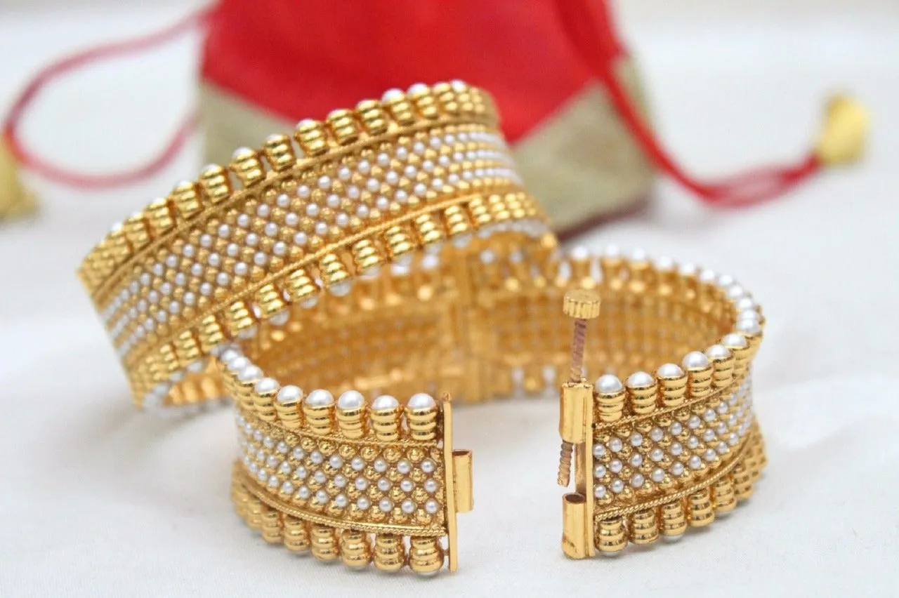 Gold Plated Stylish White Moti Bangles For Girls & women