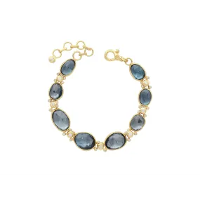 Gurhan One-of-a-Kind 24K Yellow Gold Rose Cut Blue Topaz and Round Bezel Set Bracelet with 22K Lobster Clasp