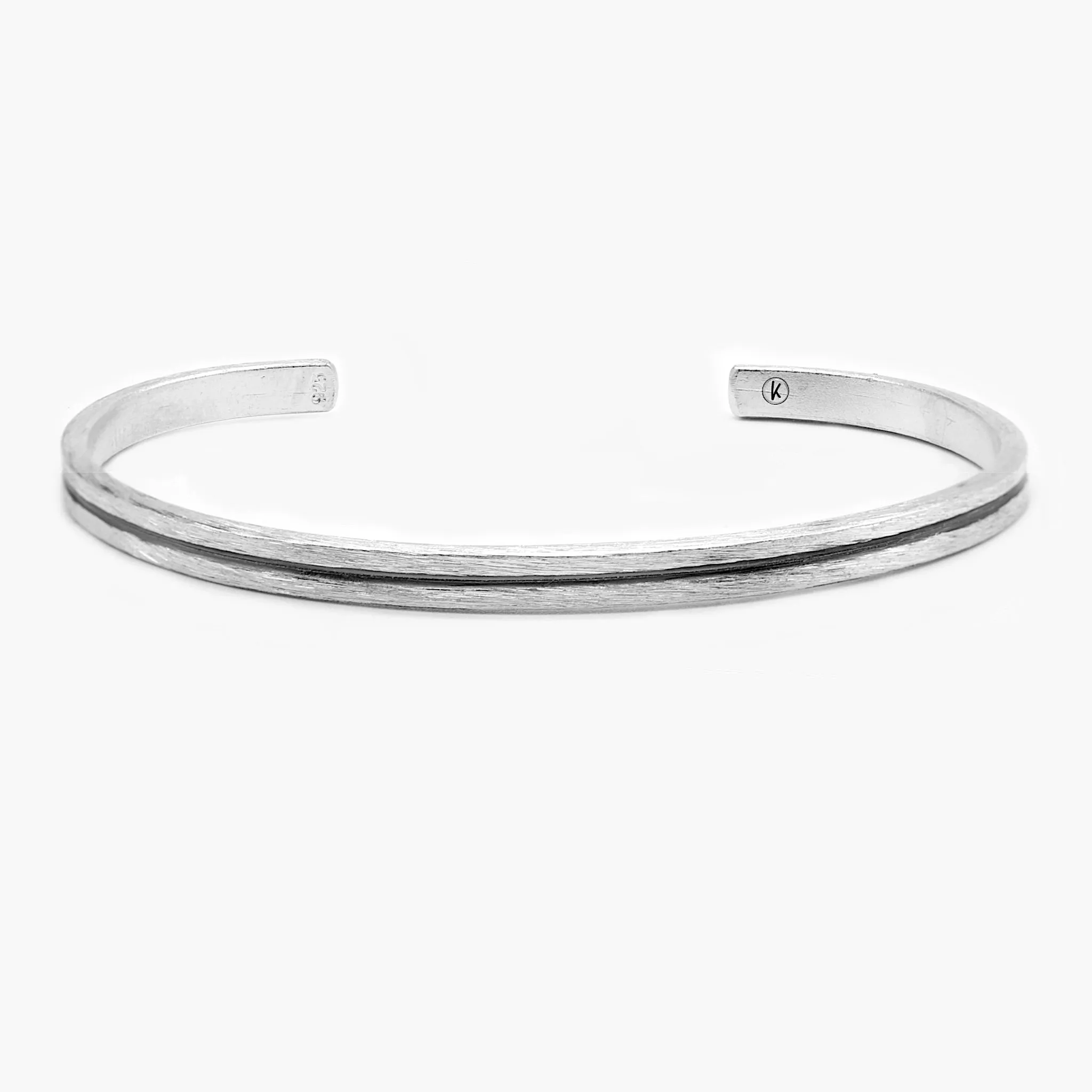 Hand Forged Sterling Silver Bangle With Oxidised Line