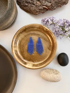 Handmade Blue Seed Bead Earrings, Fringe Chandelier Earrings, Bohemian Statement Earrings, Aesthetic Earrings, Boho Hippie Dangle Earrings