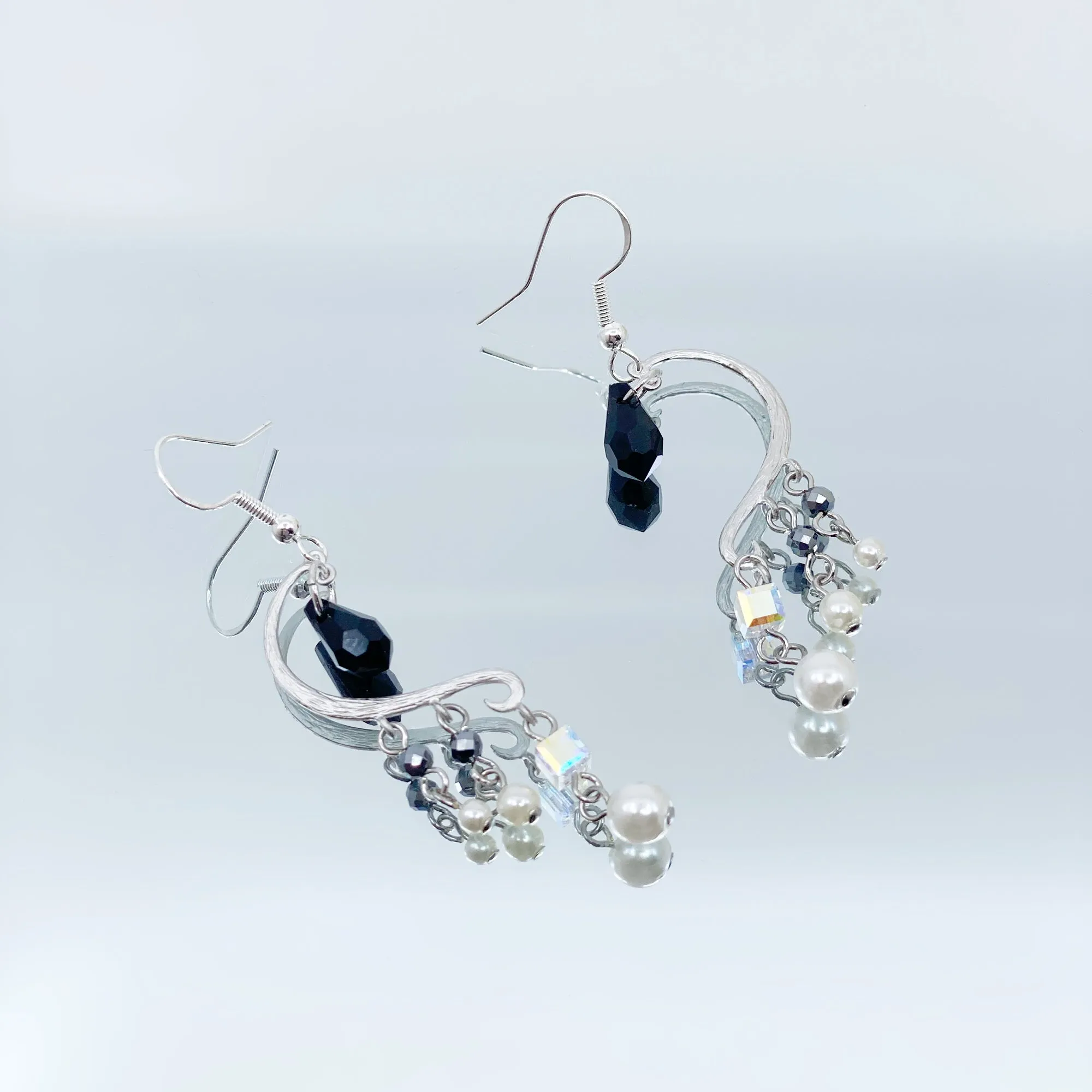 Heavenly Elegance Silver Black Earrings