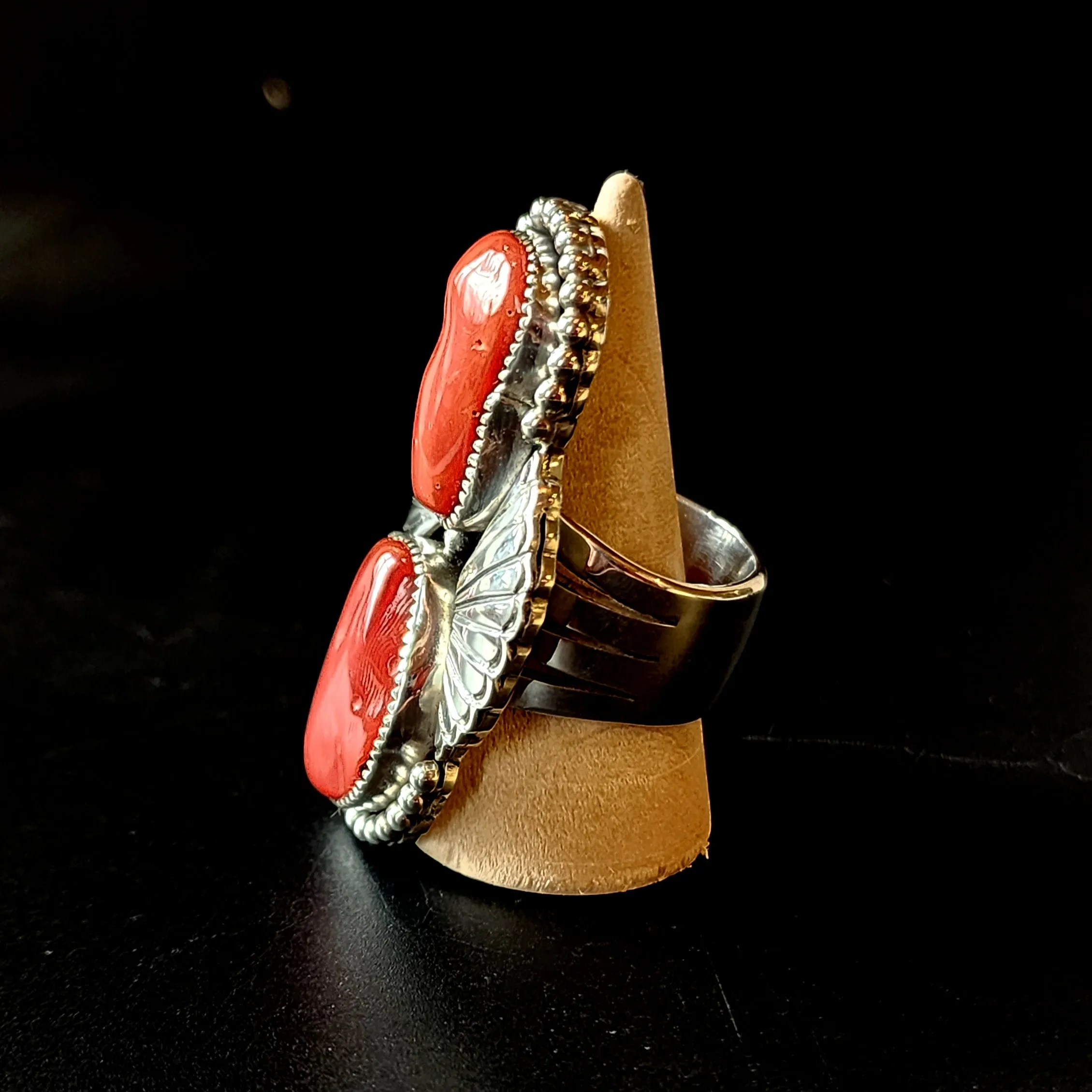 High-grade Red Coral Ring - Size 9