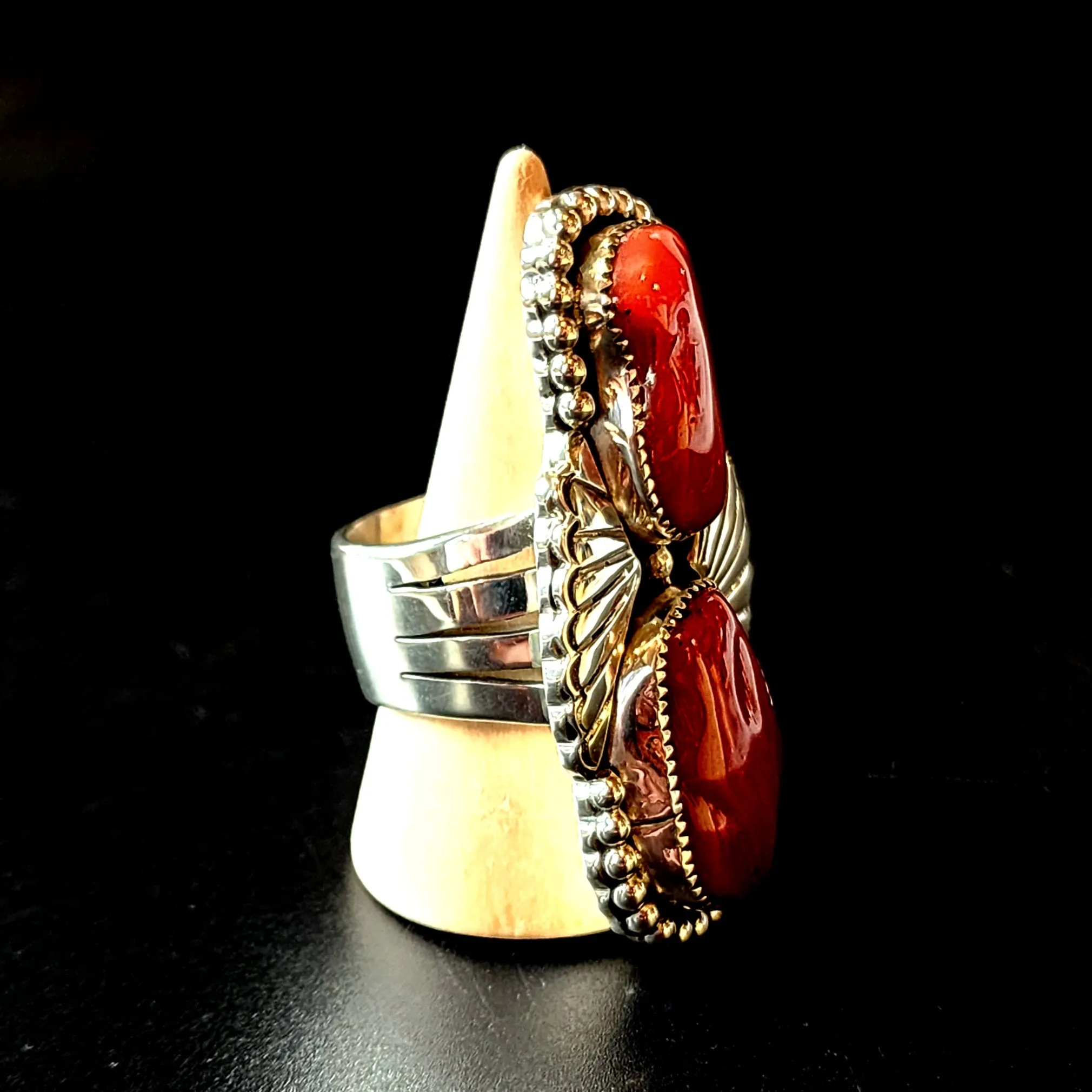 High-grade Red Coral Ring - Size 9