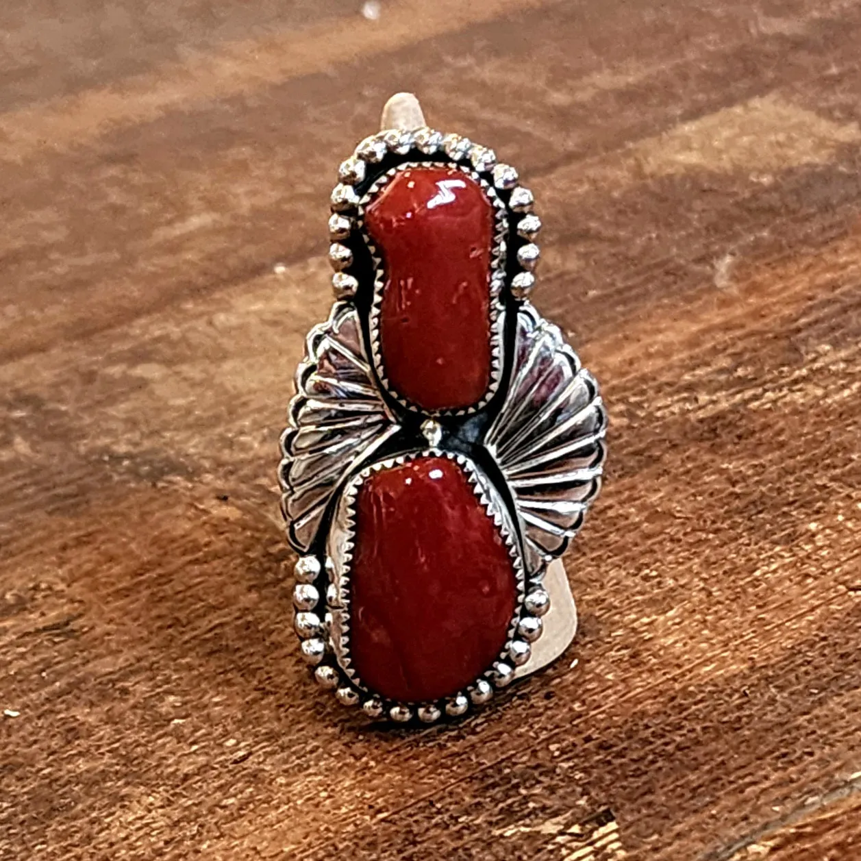 High-grade Red Coral Ring - Size 9