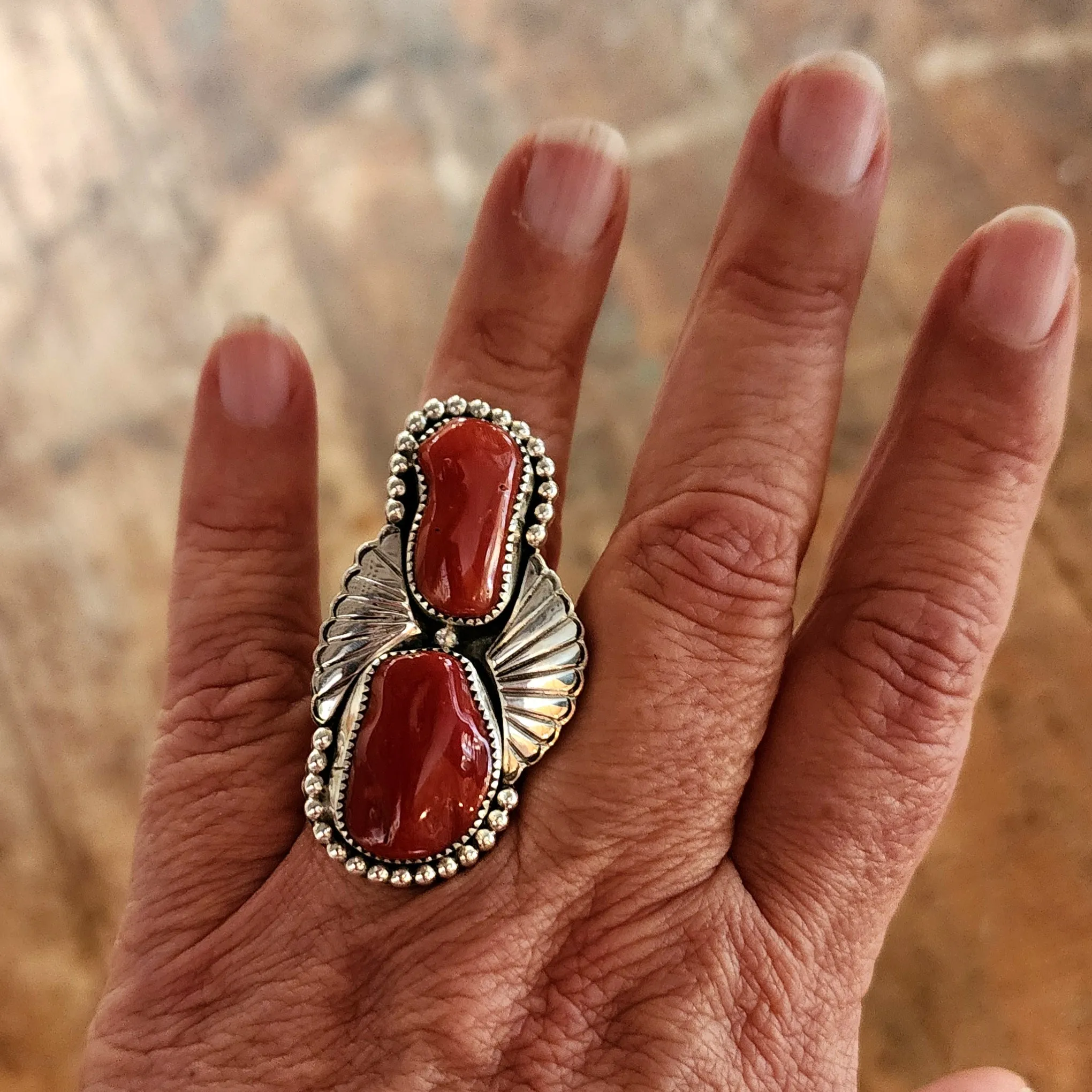 High-grade Red Coral Ring - Size 9