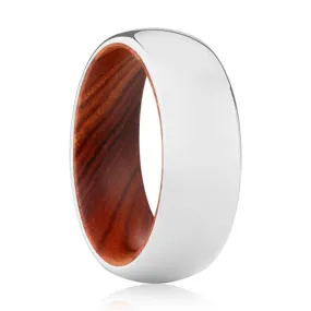 INVINCIBLE | Iron Wood, Silver Tungsten Ring, Shiny, Domed