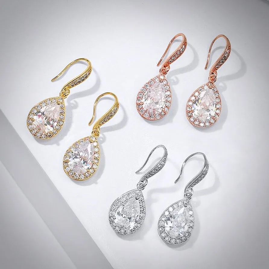 Isabel - Cubic Zirconia Bridal Earrings - Available in Silver, Rose Gold and Yellow Gold