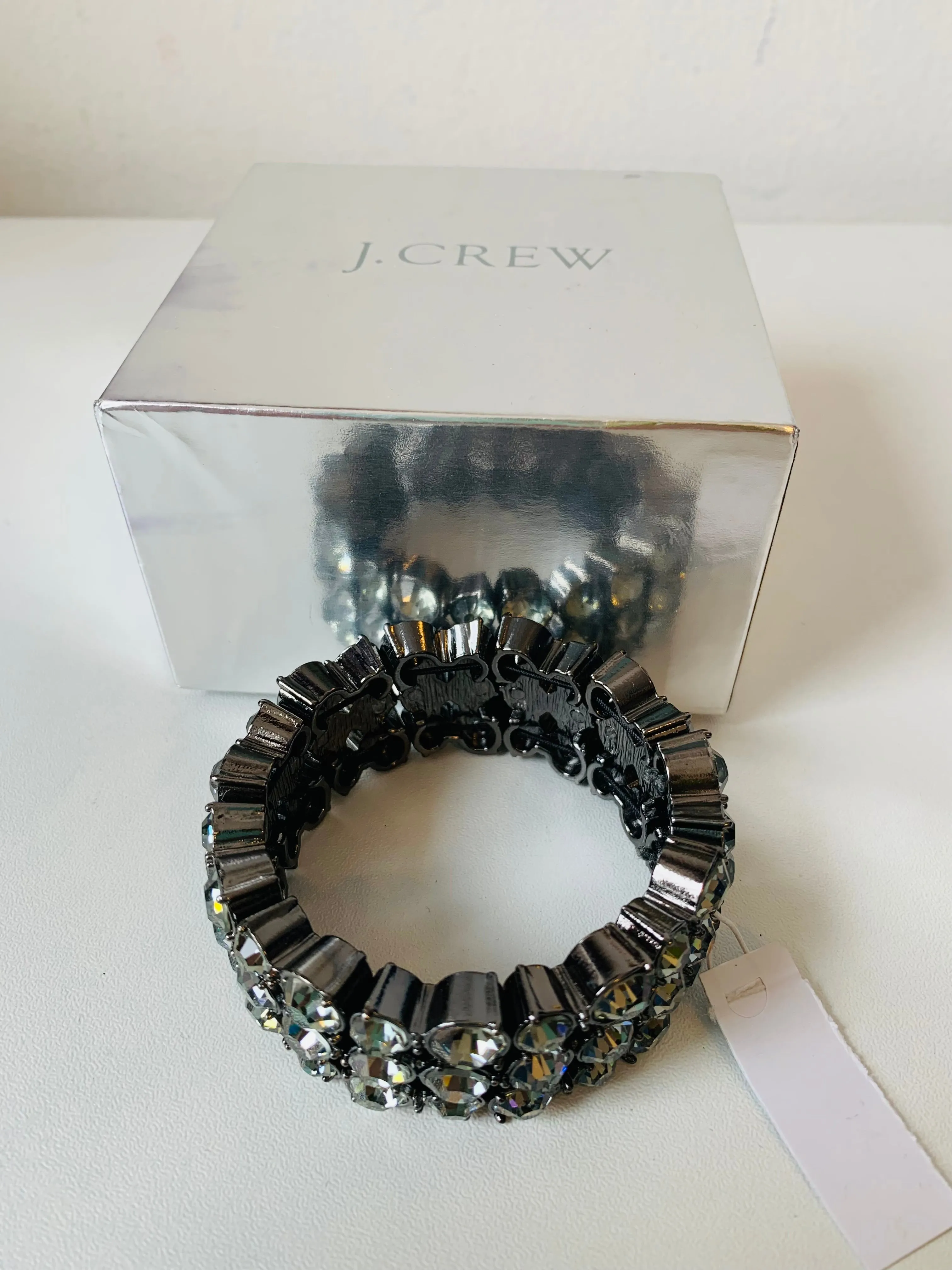 J. Crew Platinum Tone Rhinestone Stretch Bracelet NWT