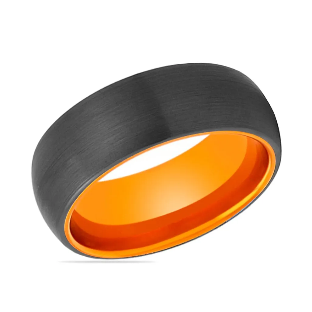 JAGUAR | Orange Ring, Black Tungsten Ring, Brushed, Domed