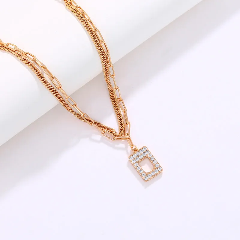 Jewelry micro-encrusted zirconium square pendant double-layer European and American bracelet