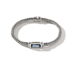 John Hardy Classic Chain Silver Chain Bracelet with Blue Topaz, 5mm