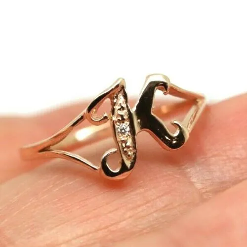 Kaedesigns Solid 9ct Rose Gold Diamond Set Small Delicate Initial Ring Letter K