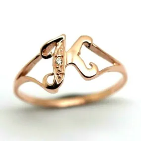 Kaedesigns Solid 9ct Rose Gold Diamond Set Small Delicate Initial Ring Letter K