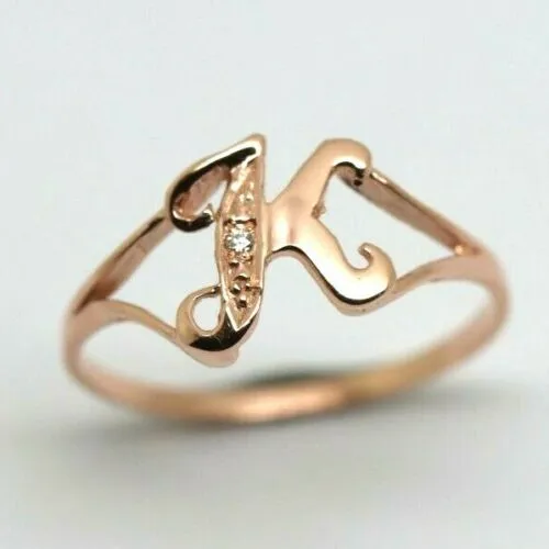 Kaedesigns Solid 9ct Rose Gold Diamond Set Small Delicate Initial Ring Letter K