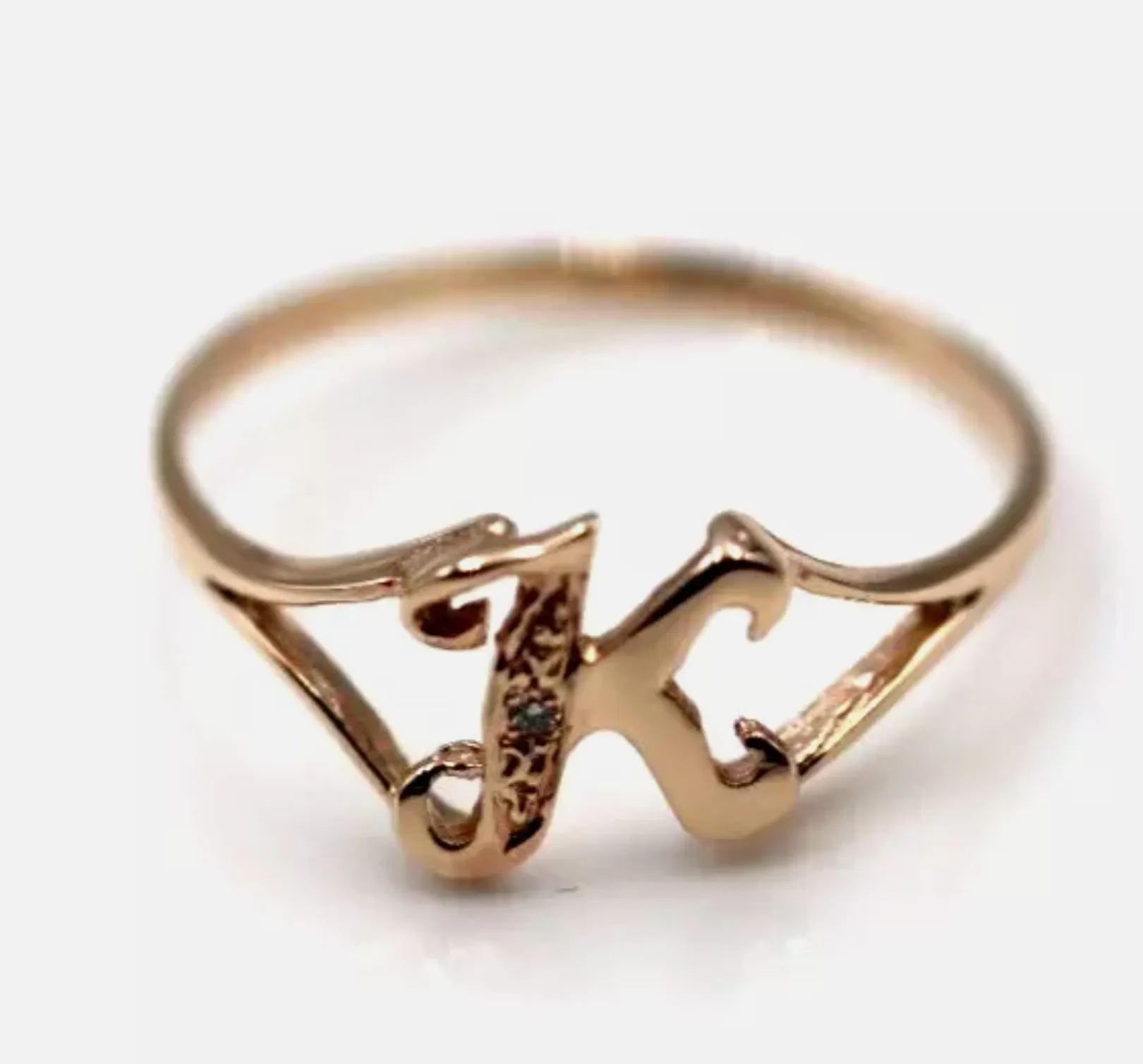 Kaedesigns Solid 9ct Rose Gold Diamond Set Small Delicate Initial Ring Letter K