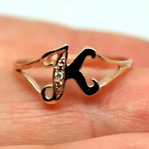 Kaedesigns Solid 9ct Rose Gold Diamond Set Small Delicate Initial Ring Letter K