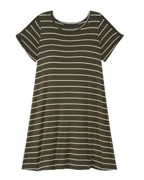 Kansas City Twist Sleeve Knit Shift Dress | Olive Green / White