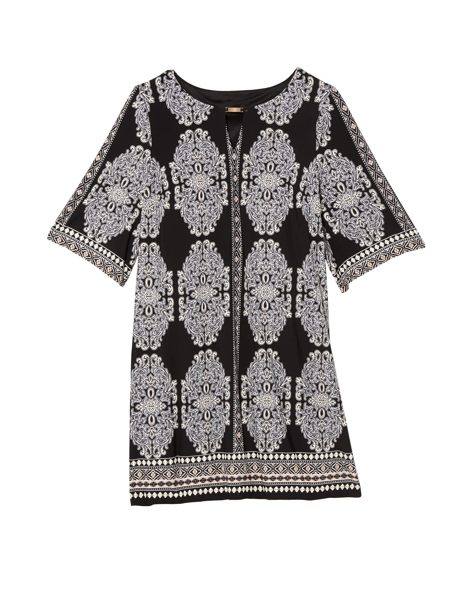 Karina Keyhole 3/4 Sleeve Shift Dress | Black / White