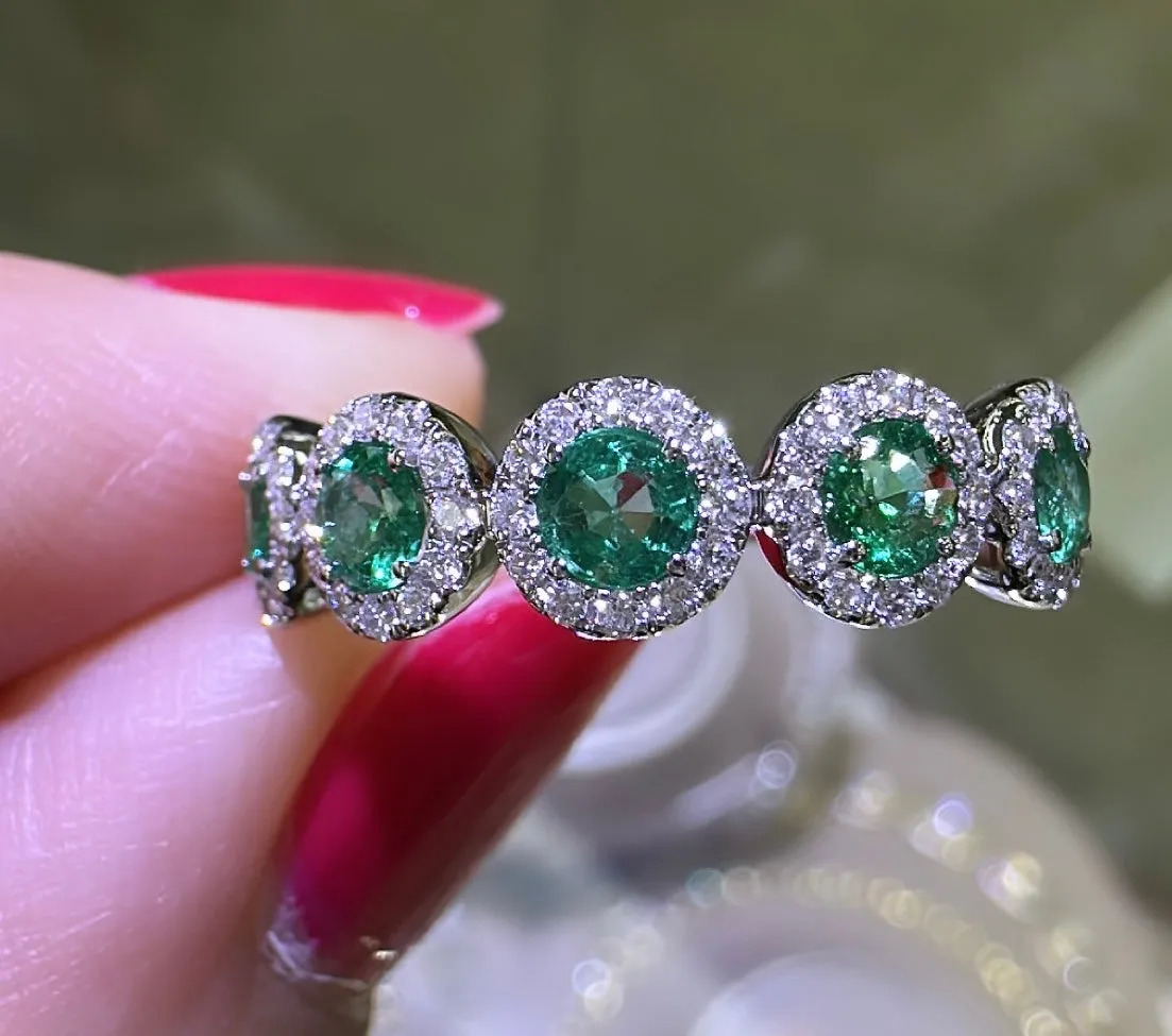 Ladies Five Stone Emerald & Diamond Ring