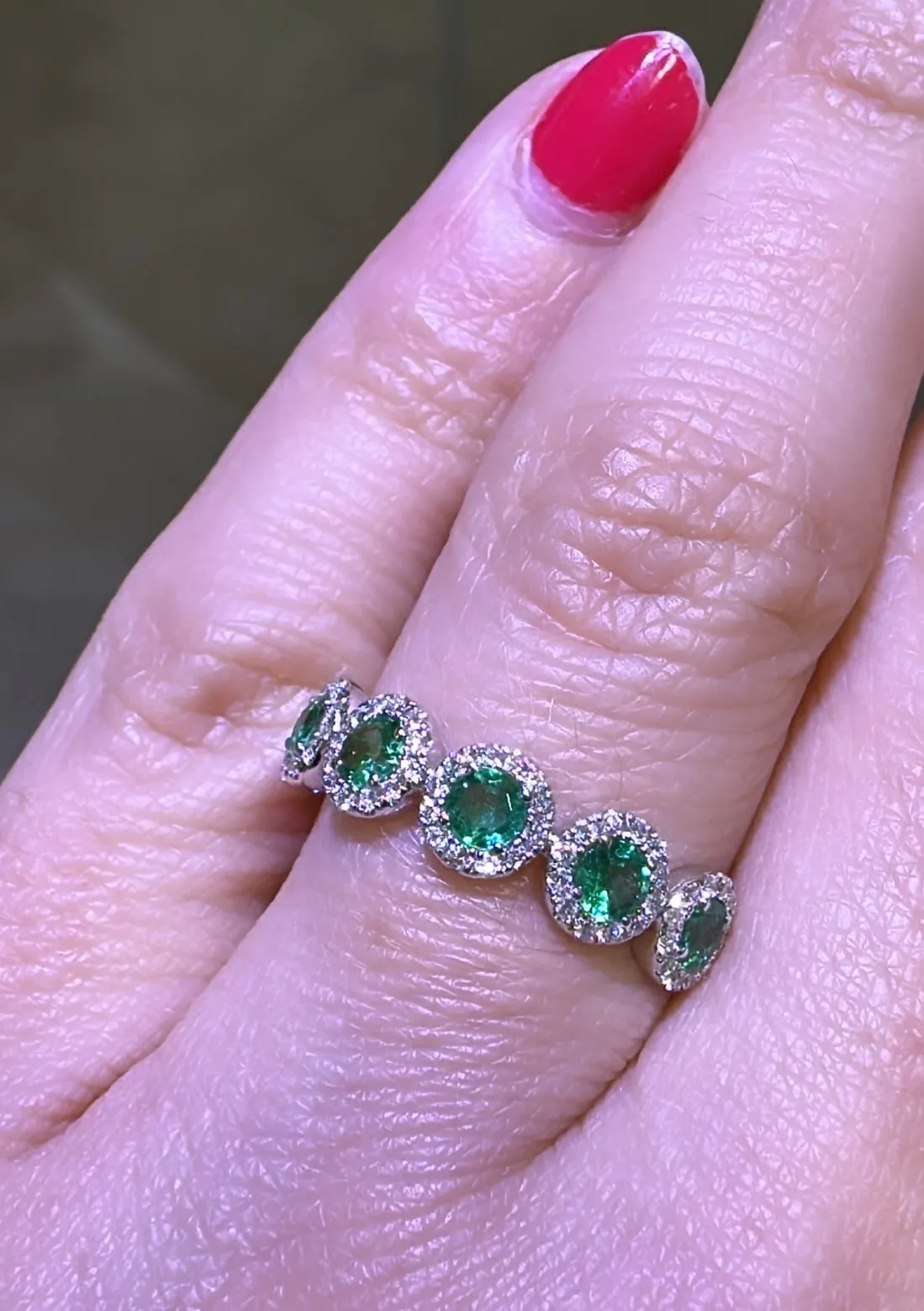 Ladies Five Stone Emerald & Diamond Ring