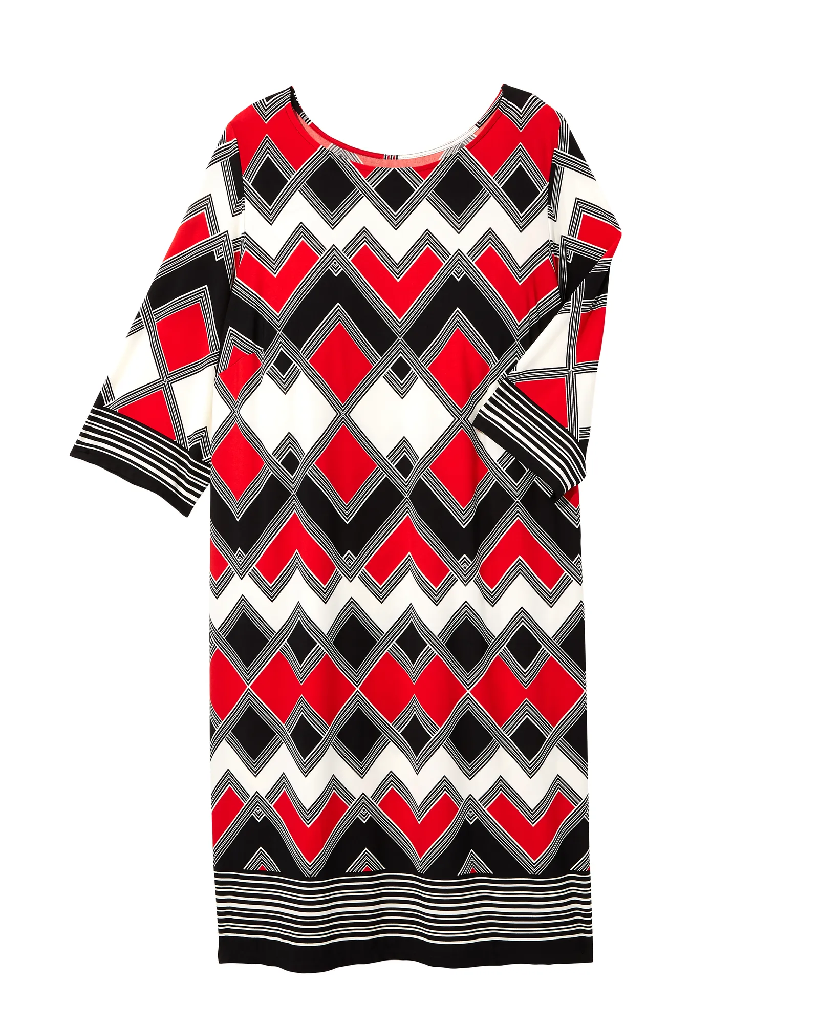 Lara Three-Quarter Sleeve Shift Dress | Black / Red