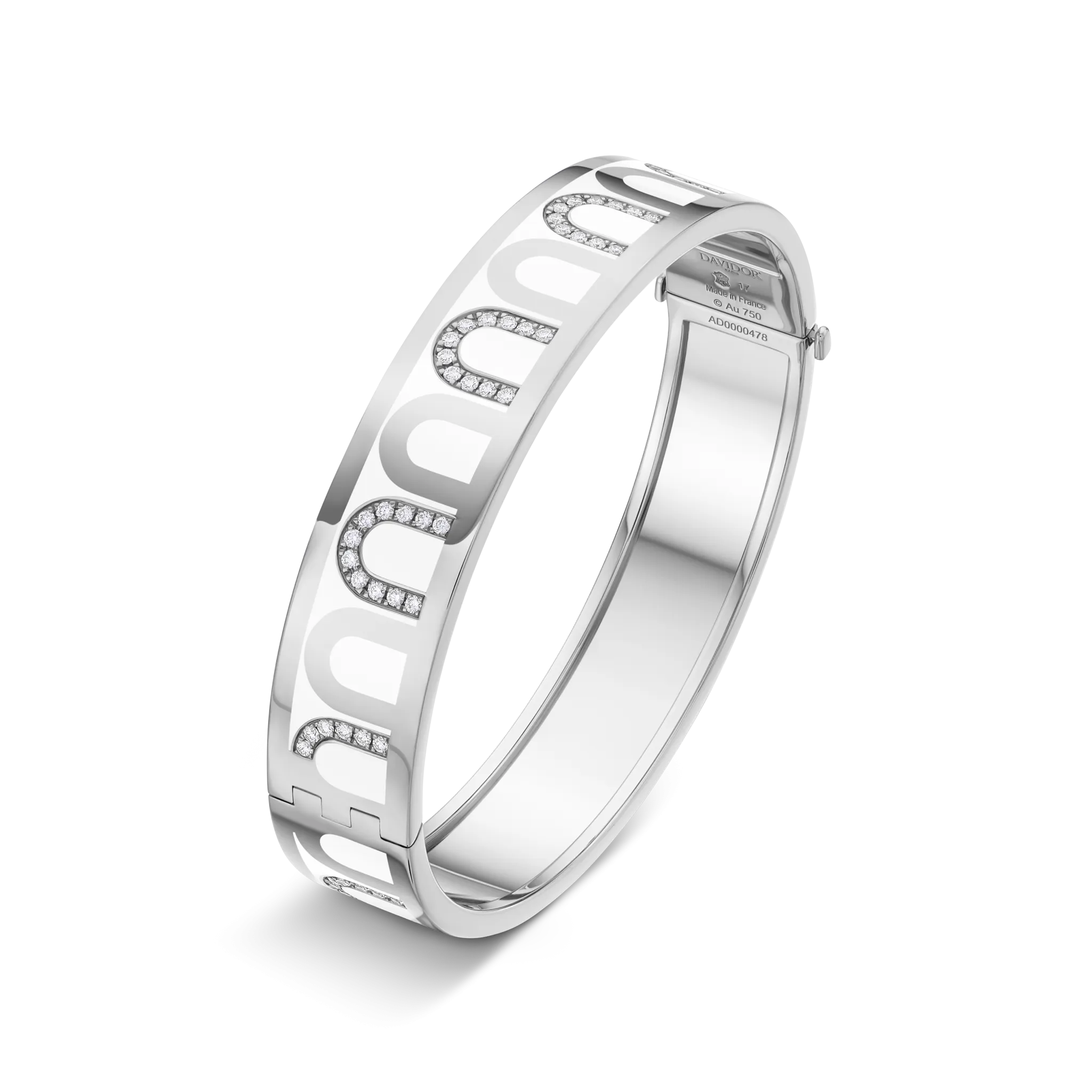 L’Arc de DAVIDOR Bangle GM, 18k White Gold with Lacquered Ceramic and Colonnato Diamonds