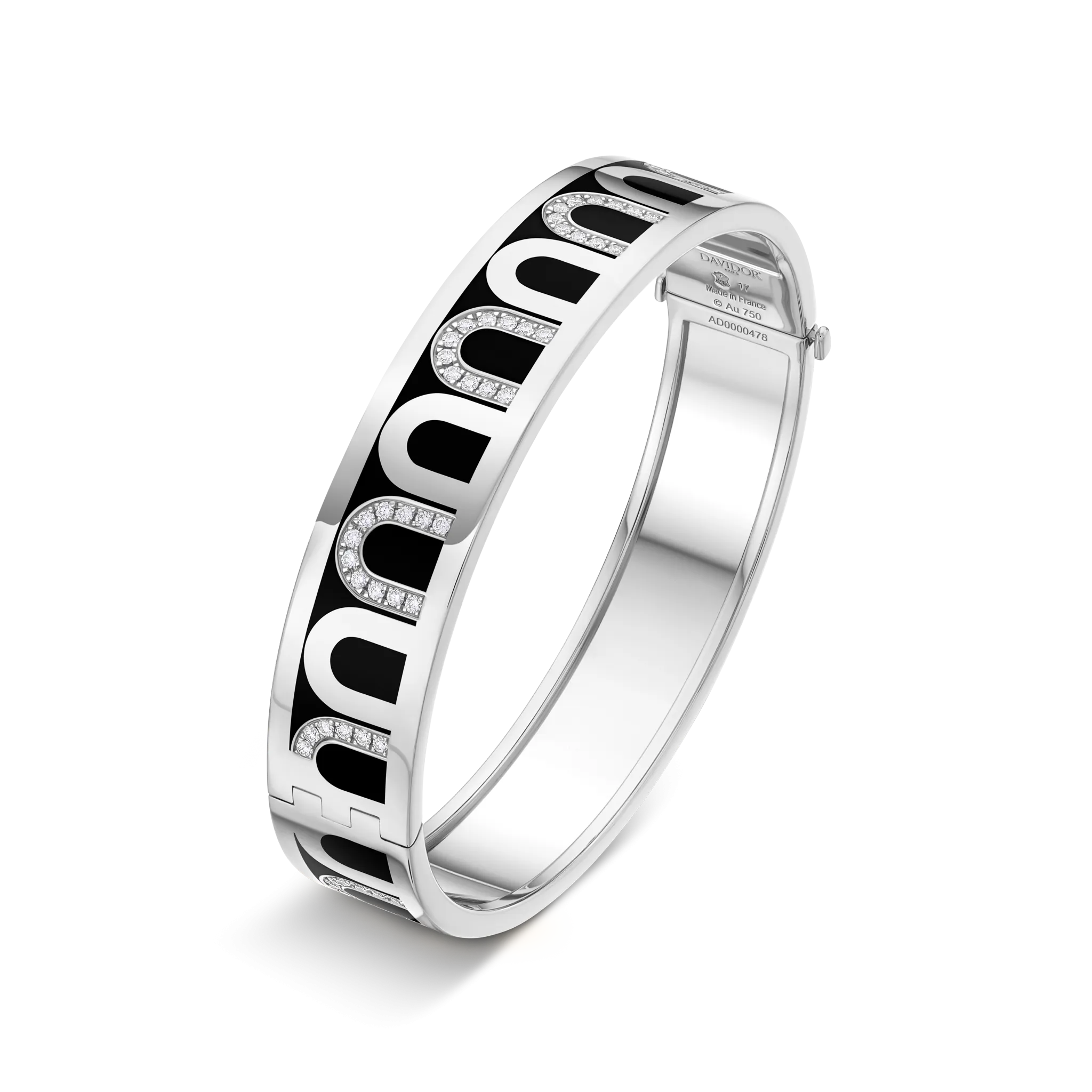 L’Arc de DAVIDOR Bangle GM, 18k White Gold with Lacquered Ceramic and Colonnato Diamonds