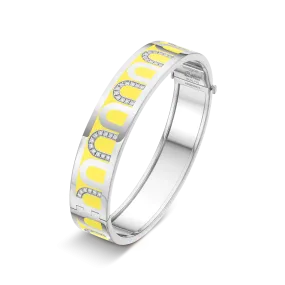 L’Arc de DAVIDOR Bangle GM, 18k White Gold with Lacquered Ceramic and Colonnato Diamonds