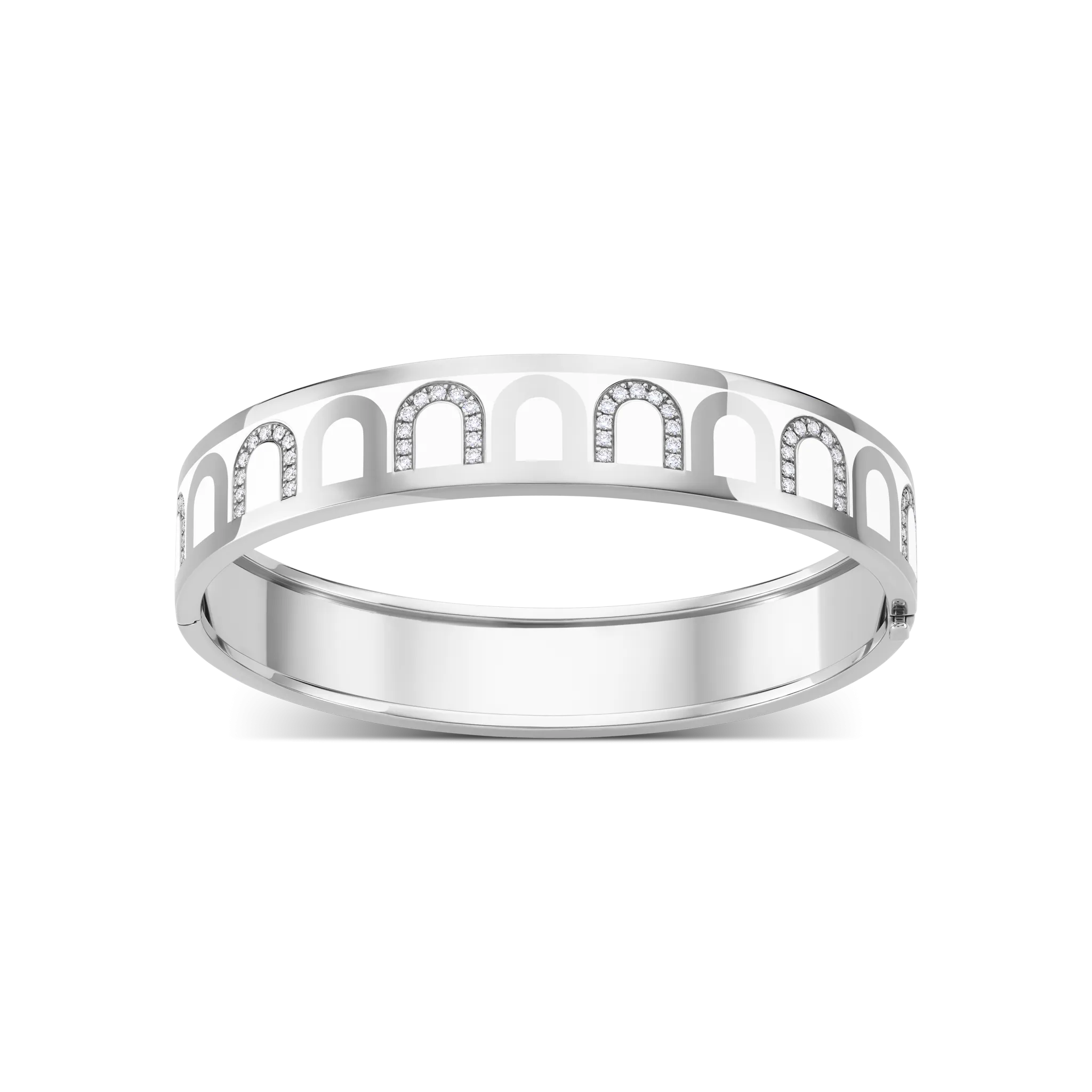 L’Arc de DAVIDOR Bangle GM, 18k White Gold with Lacquered Ceramic and Colonnato Diamonds