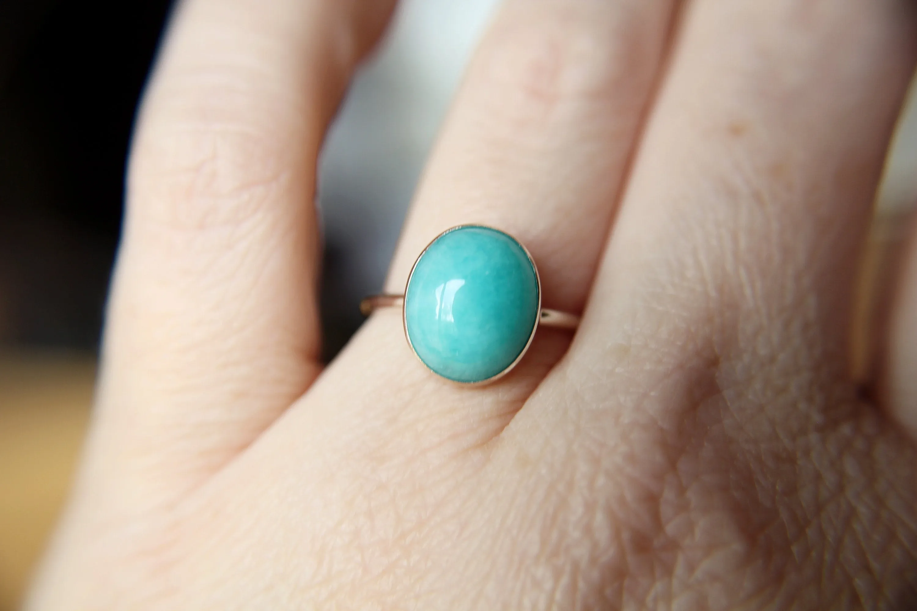 Large Amazonite Stacking Ring, Amazonite Ring, Natural Gemstone Ring, Amazonite, Amazonite Jewelry, Gemstone Stacking Ring, Real Gemstone