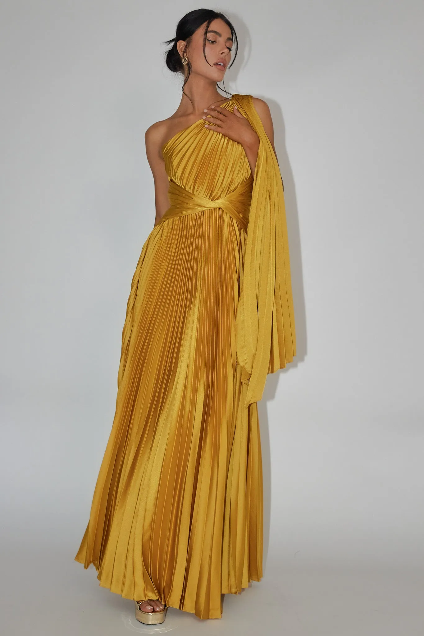 Laxmi Accordion Pleat Maxi Dress Moss