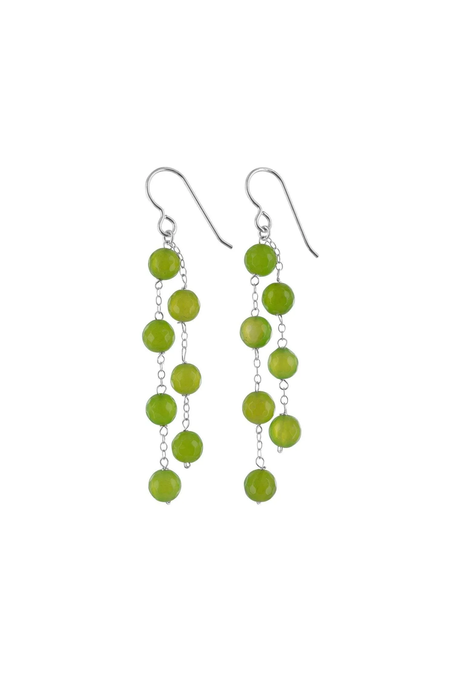 Light Green Agate Gemstone Bead Chandelier Long Silver Earrings