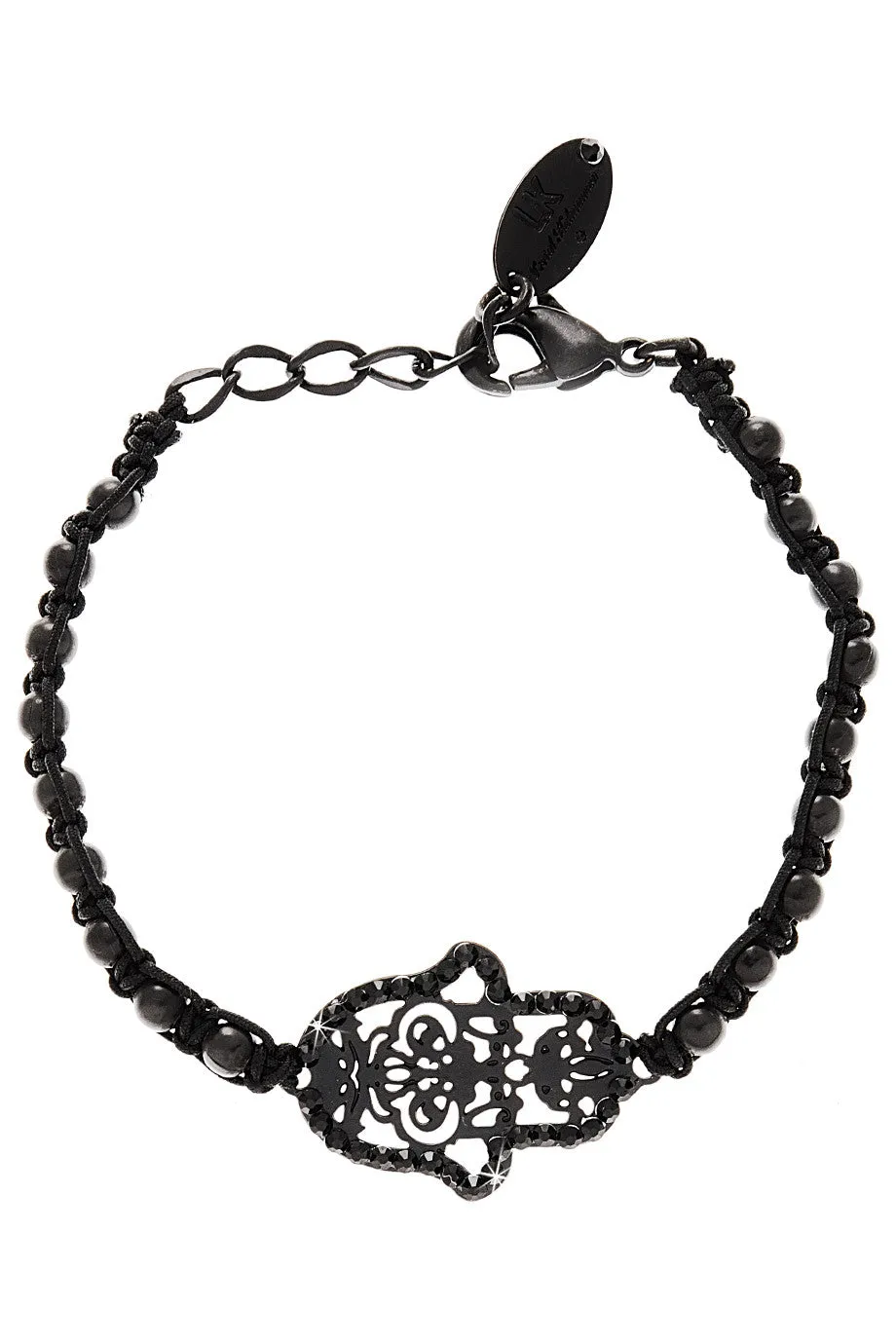 LK DESIGNS HAMSA Black Beaded Bracelet