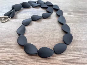 Long Black Beaded Matte Acrylic Womens Statement Necklace