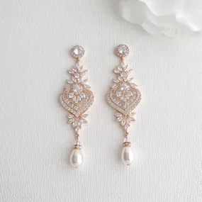 Long Rose Gold Chandelier Wedding Earrings-Rosa