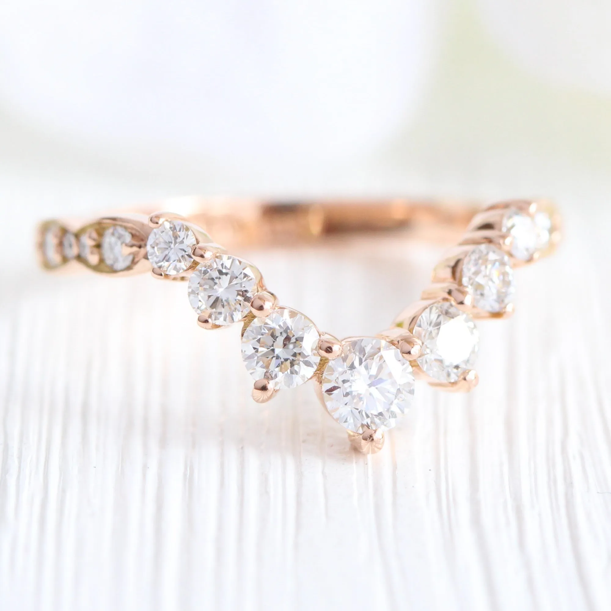 Marquise Diamond Halo Scalloped Ring w/ Lab Diamond and Large 7 Stone Wedding Band