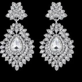 MEC-001 Crystal Wedding Bridal Drop Teardrop Long Earrings Brides Jewelry