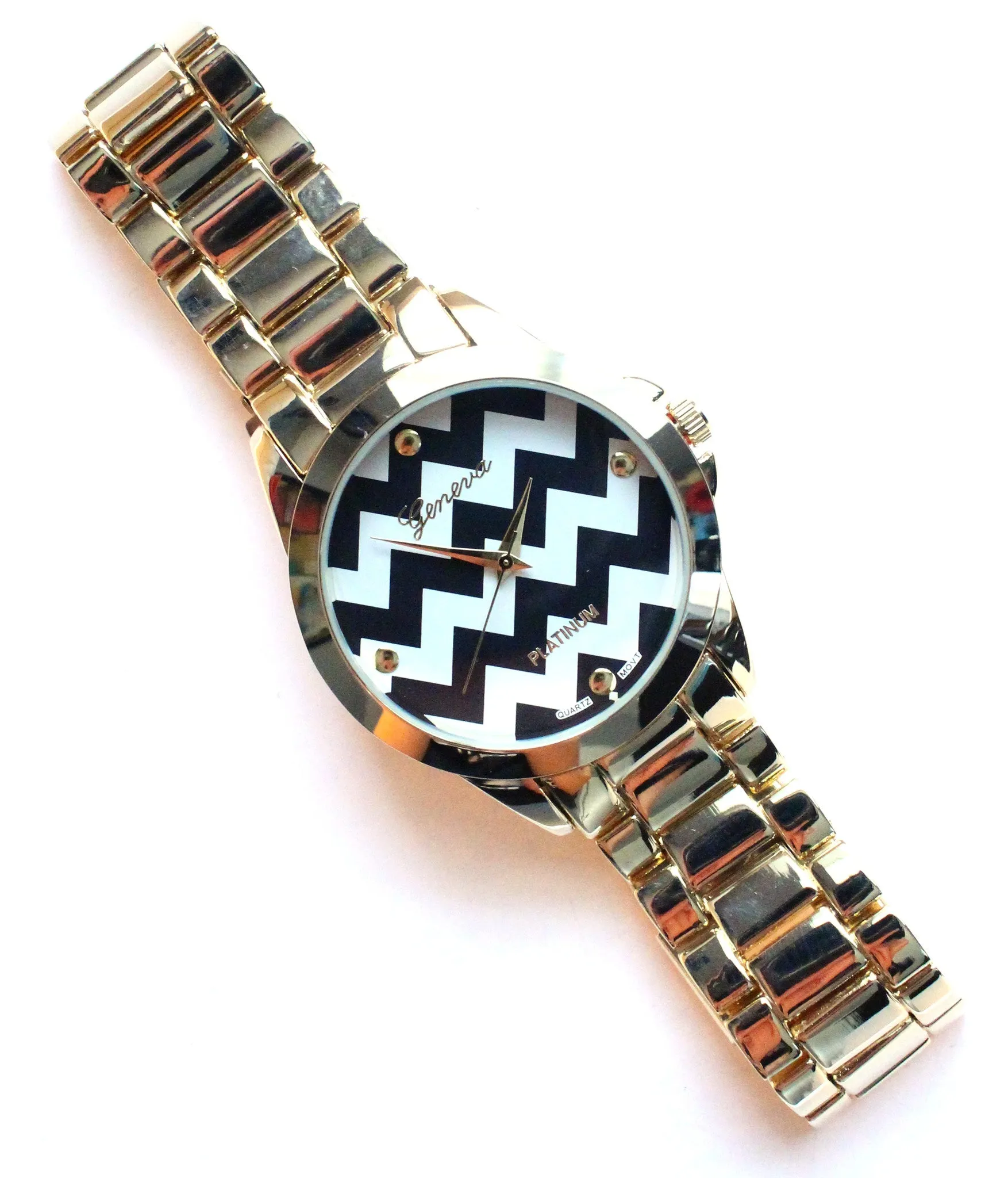 Metal Chevron Geneva Platinum Watch- 2 Color Options