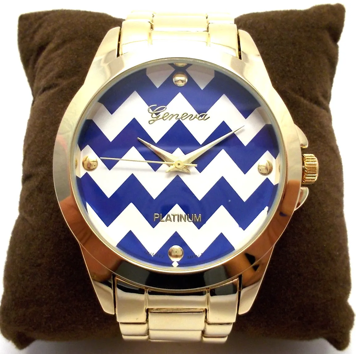 Metal Chevron Geneva Platinum Watch- 2 Color Options