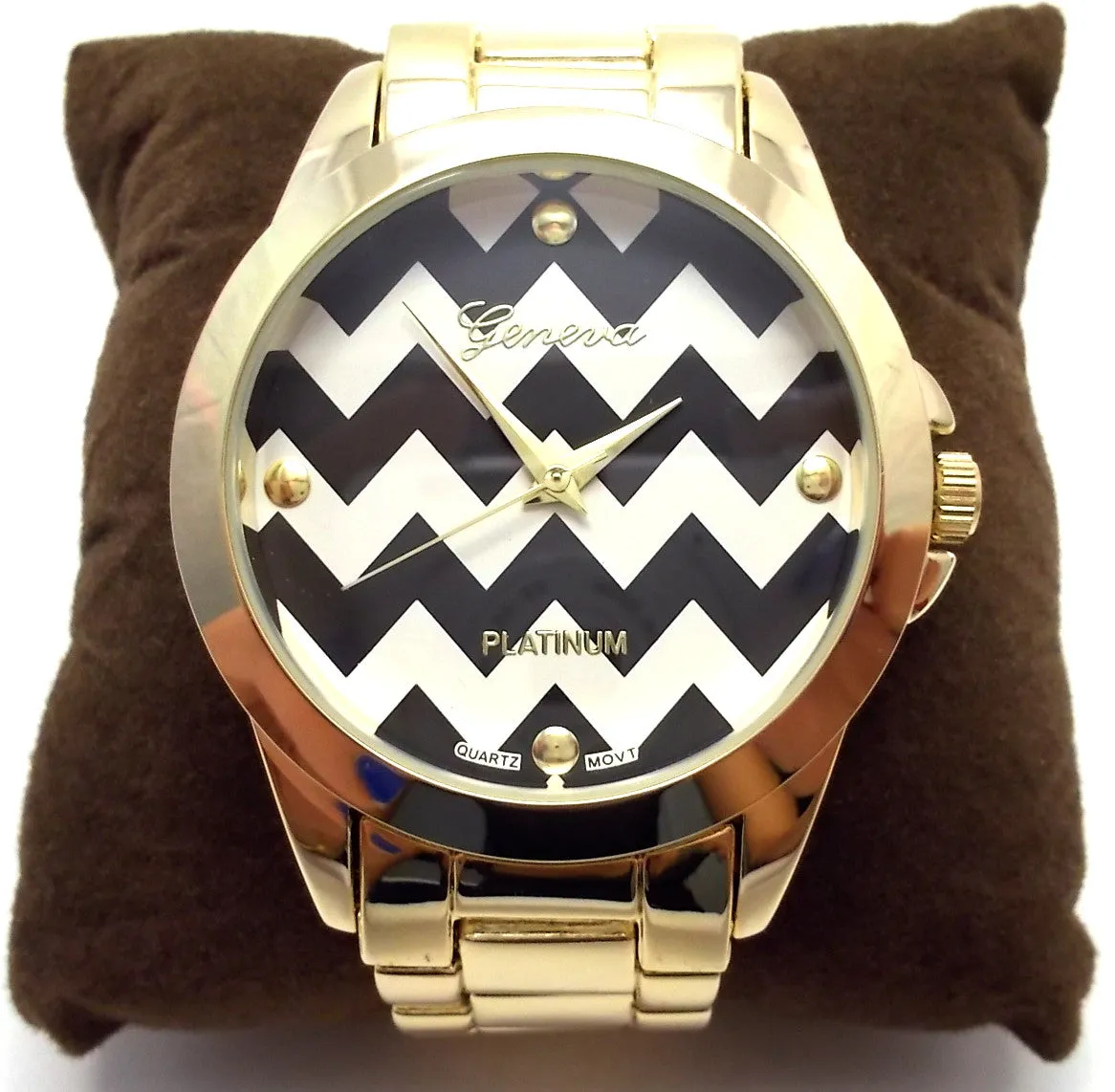 Metal Chevron Geneva Platinum Watch- 2 Color Options