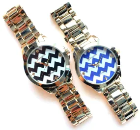 Metal Chevron Geneva Platinum Watch- 2 Color Options