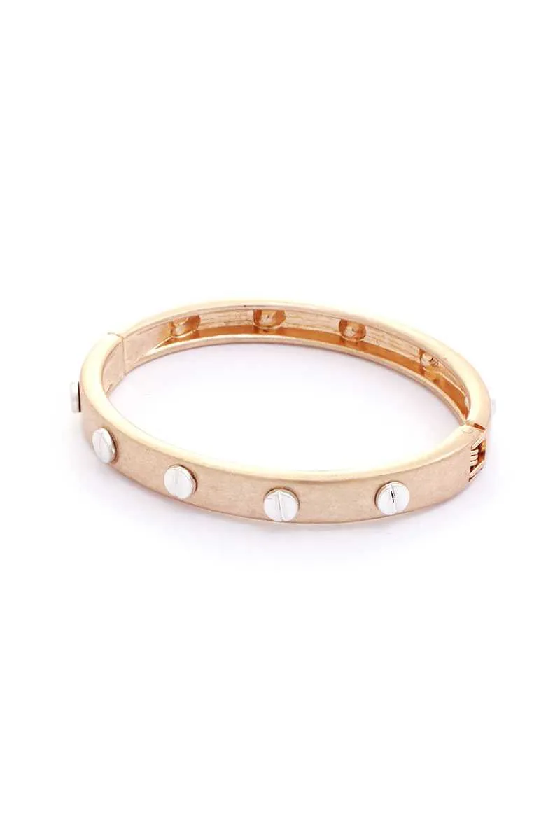 Metal Round Studded Open Bangle Bracelet