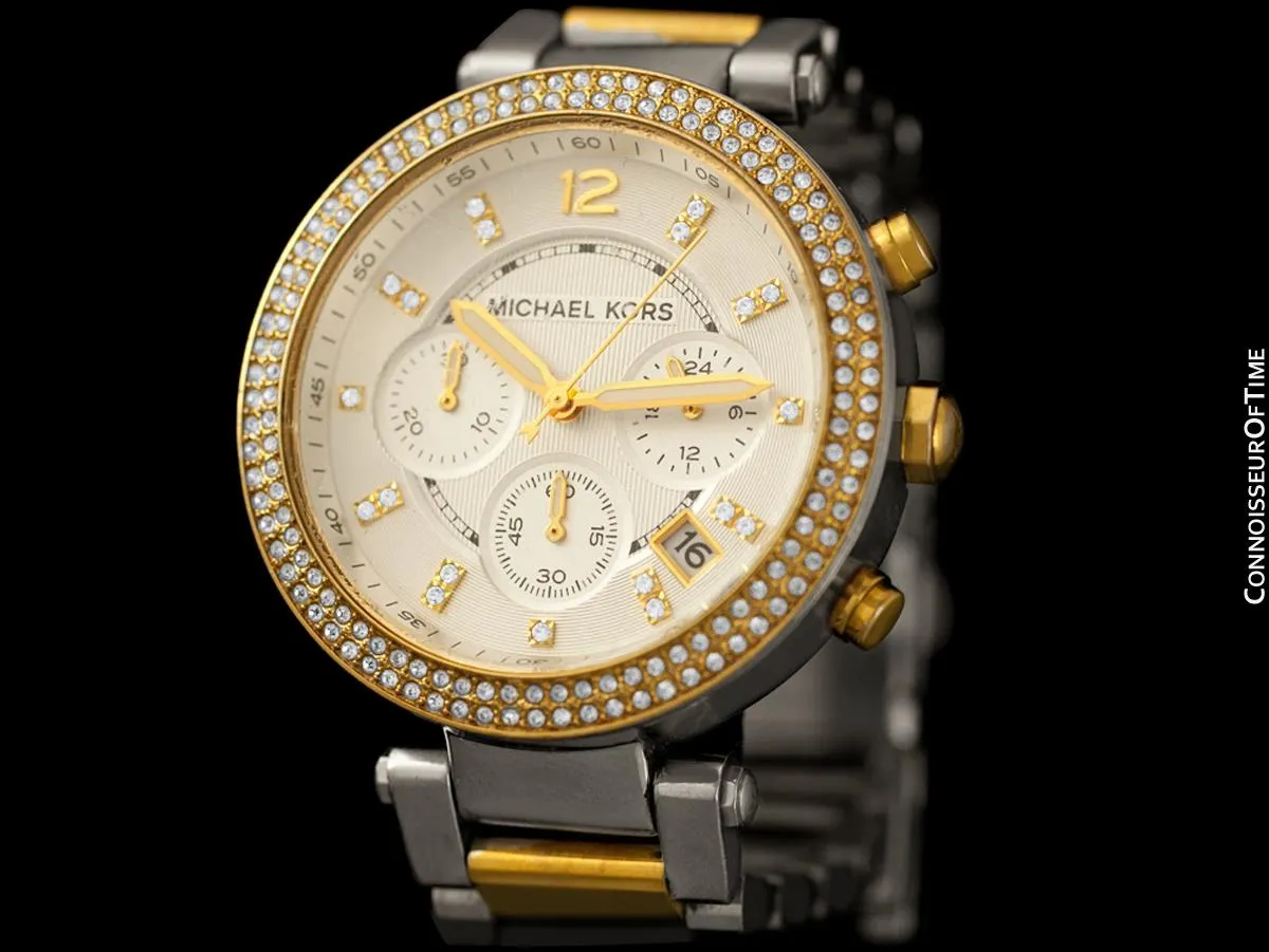 Michael Kors Parker Glitz Ladies Steel & Gold Chronograph Watch - Owned & Worn By Olivia Newton-John