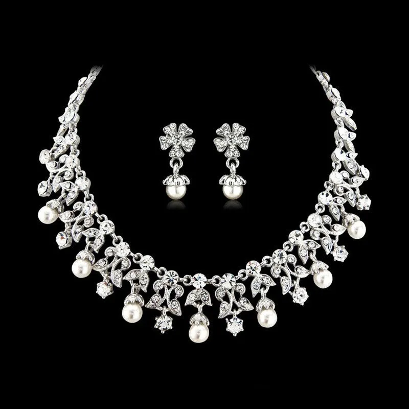 Miranda Crystal and Pearl Necklace Set