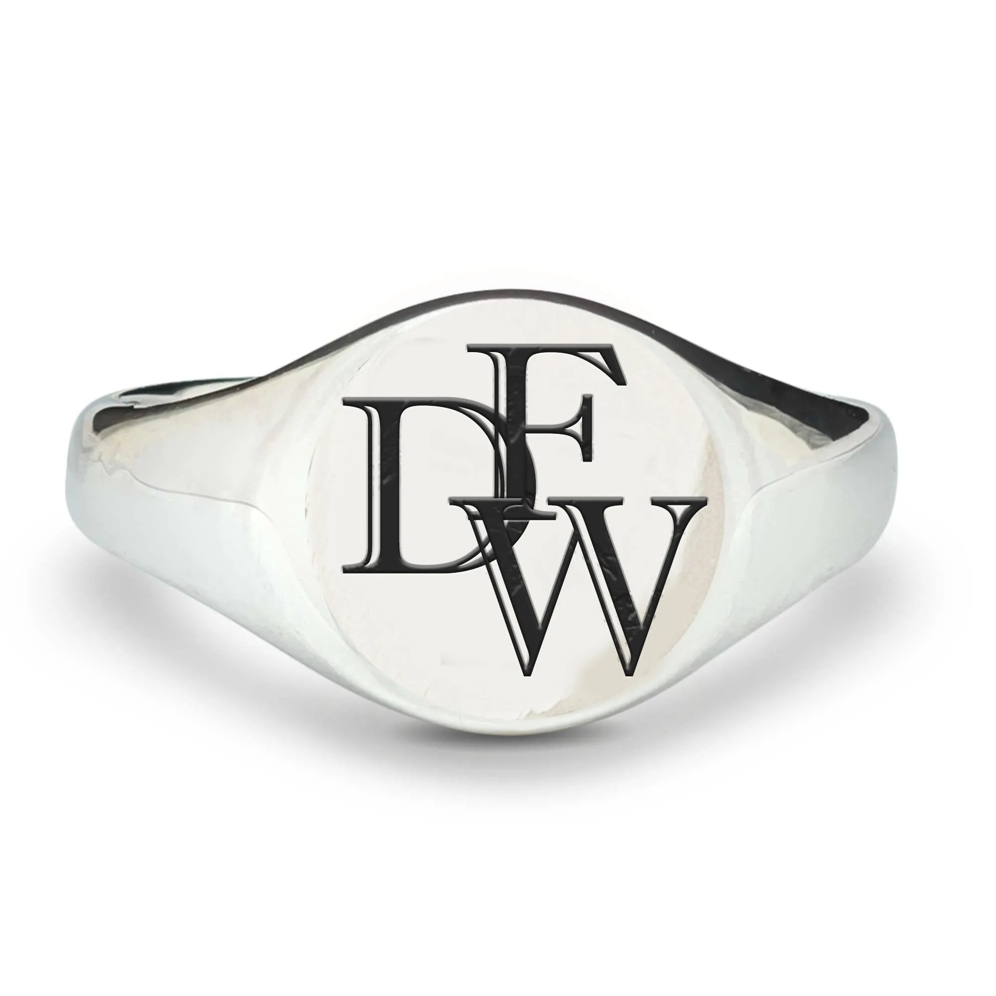 Monogram Initials Round Silver Signet Ring - 3 Initials